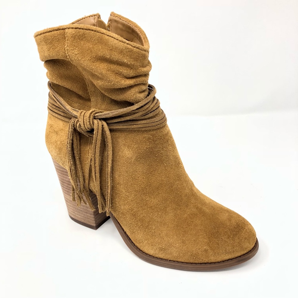 Jessica Simpson Brown Block Ankle Booties Tassel